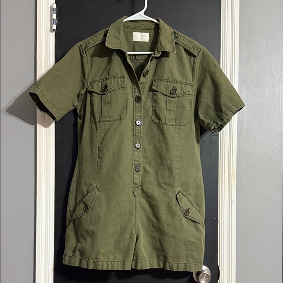 Banana Republic Army Green Linen Blend Romper Size: 10 - Picture 1 of 7